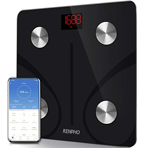 RENPHO Bilancia Pesapersone Intelligente Bluetooth Digitale con App - Misura Peso Corporeo, Massa Grassa, BMI, Massa Muscolare, Massa Ossea, Proteine, Nera