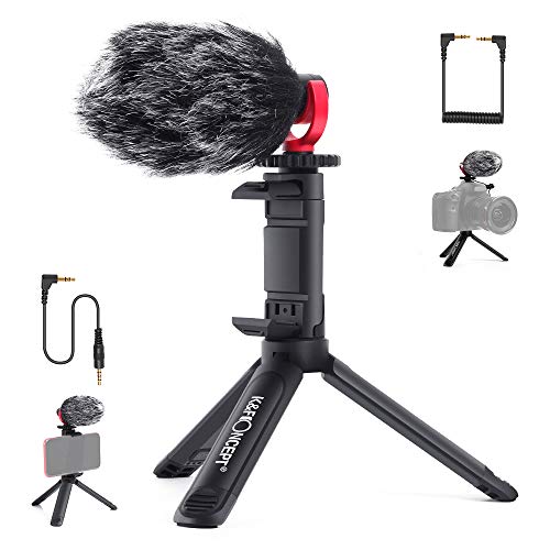 K&F Concept CM600 Microfono Direzionale,Microfono Fotocamera per Tik Tok,Microfono Video-Reflex con Mini Treppiede e Clip Telefono,Jack da 3.5MM