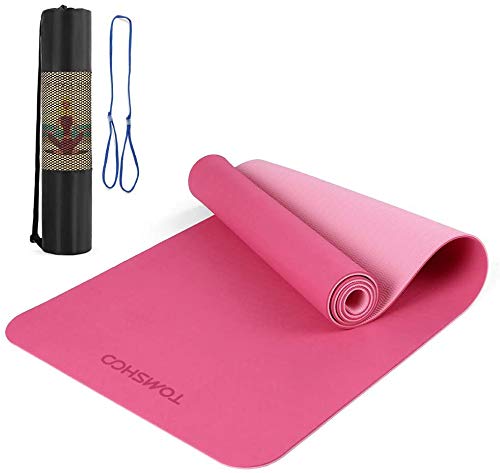 TOMSHOO Tappetino da Yoga TPE Antiscivolo Tappetino da Allenamento Portatile Pieghevole Fitness Pilates Tappeto da Ginnastica con Tracolla e Custodia 183 * 61 * 0.8cm