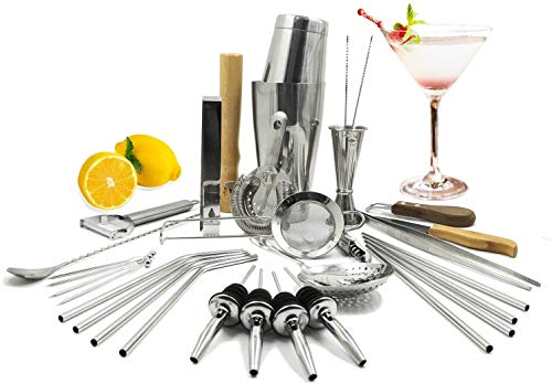 SKYFISH Bar Set 32-Pieces Cocktail Shaker Set: All-In-One Premium Bartender Kit for Home and Bar - Bartender Mixing Barware Set.