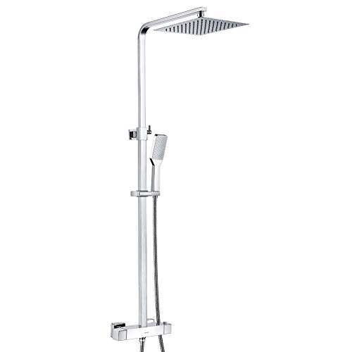 Oleah bagno miscelatore termostatico per doccia sistema doccia, montaggio a parete, con set doccia cromato soffione, doccetta e rubinetto