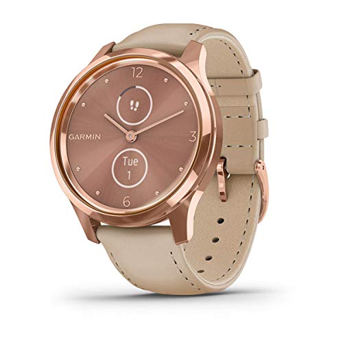 Garmin Vivomove Luxe Smartwatch Hybrid Analogico Digitale Unisex, Cassa Oro Rosa, Cinturino Pelle Sabbia 010-02241-01