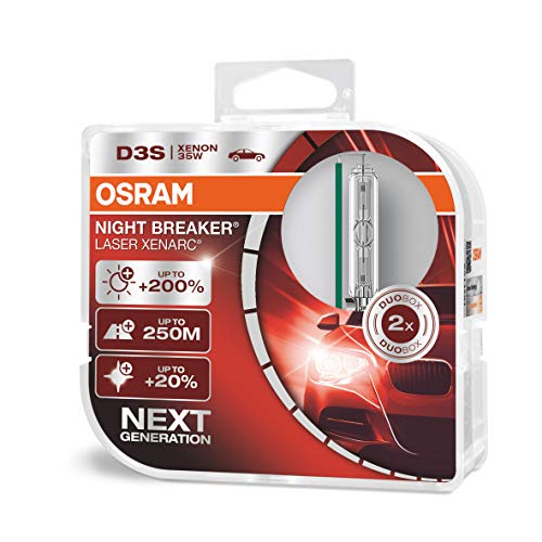 OSRAM XENARC NIGHT BREAKER LASER D3S, +200% di luce, bulbo HID allo xeno, lampada a scarica, 66340XNL-HCB, duo box (2 lampade)