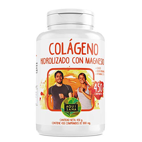 Collagene Con Magnesio | Collagene idrolizzato con magnesio e calcio | Collagene con vitamina C e vitamina D per aiutare l'energia di giorno in giorno | 450 compresse - Aquisana