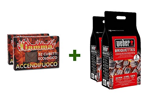 Fuocobello Kit Accendi-Barbecue Perfetto: 16kg di bricchetti Carbone + 64 cubetti accendifuoco Ecologico