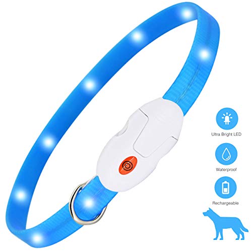 kolpop Collare Luminoso per Cani, Collare LED per Cani Collare Luminoso per Cani Ricaricabile USB per Animali con 3 modalità d'ardore e Misura Regolabile Adatto per Tutti i Cani Gatti / 55CM(Blu)