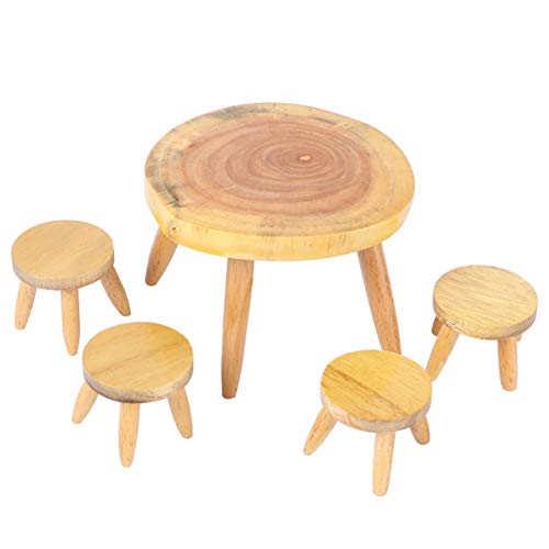 NUOBESTY Dollhouse Table Chair Set Miniature Wooden Furniture Mini Wood Sgabello Model Toy for Fairy Garden Micro Landscape Decor (Random Color)