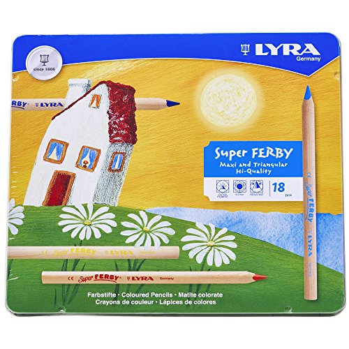 Lyra 3711180 Super Ferby Natural Case M18 Coloured Pencil Crayons in Metal Case with 18 in Pack