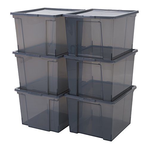 Iris Ohyama, set di 6 scatole di stoccaggio utili con coperchio - Useful Storage Box - USB-M, grigio, 30L, 42 x 36 x 26,5 cm