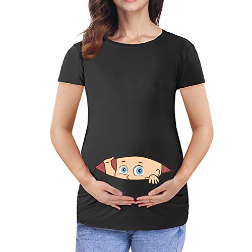 Q.KIM Premaman Divertenti Baby Magliette Premaman Stampa Divertente Tops T-Shirt Gravidanza Donna (S, Child,Nero)