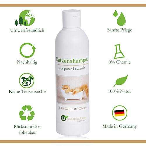 LT-Naturprodukte Shampoo per Gatti | Biologico | Senza Prodotti chimici e Sapone | ipoallergenico | Contro Il prurito | con Argilla saponifera | 250 ml | per Pelo Corto e Lungo | per Un Pelo Lucente
