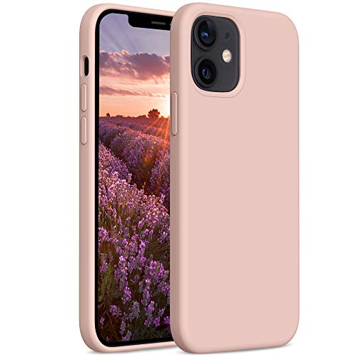 YATWIN Compatibile con Cover iPhone 12 Mini 5,4'', Custodia per iPhone 12 Mini Silicone Liquido, Protezione Completa del Corpo con Fodera in Microfibra, Rosa Sabbia