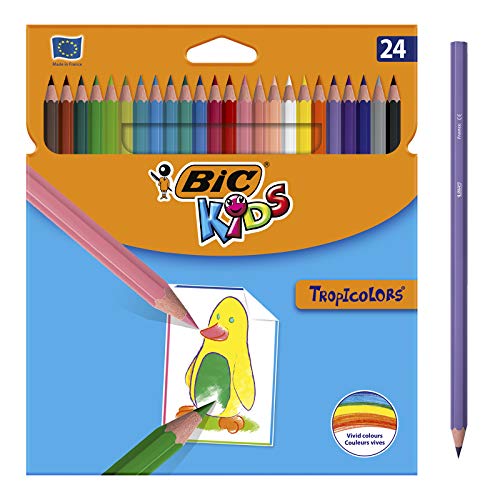 Bic Kids Tropicolors Matite Colorate senza Legno, Confezione da 24 Matite, Colori Assortiti