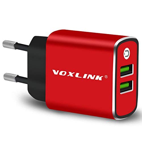 VOXLINK Caricabatterie da Parete USB Caricabatteria da Porta USB 15W a 2 Porte per iPhone iPad, Huawei, Samsung Galaxy/Note, LG, Nexus Mobile, MP3, MP4 e Altri dispositivi USB (Rosso)