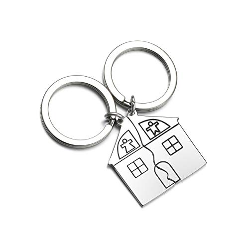 Zysta 2pcs Portachiavi in Acciaio Inox per Coppia Ciondolia Forma di Casa Puzzle Sweet Home Regalo per Lui/Lei -Non Personalizzare