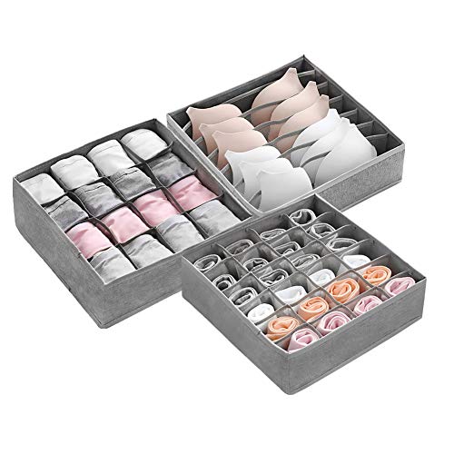 LEADSTAR Organizer di Cassetto, 3 PCS Lavabile Pieghevole per Cassetti, Armadio Divisori Storage Box Organizzator per Biancheria Intima, Reggiseni, Calze, Cravatte, Regalo di Famiglia - Grigio