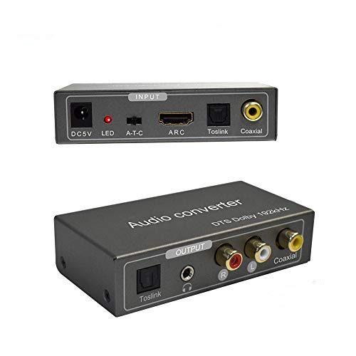 Convertitore Audio Multifunzione 192 KHz, HDMI ARC o Toslink (Ottico) o Coassiale a Toslink (Ottico) + Stereo L/R + Jack 3,5 mm + Coassiale Emesso Contemporaneamente