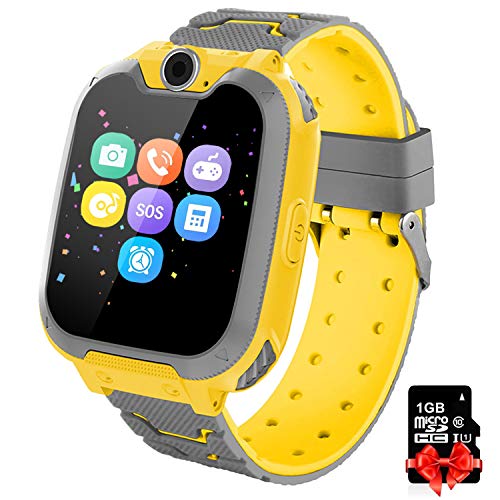 Bambini Game Smartwatch- Music Orologio Smart Phone con SIM Card Camera 7 tipi di giochi Touch Screen Learning Giocattoli Regali di Ragazzi e Ragazze Compleanno -Include scheda SD da 1 GB, Giallo