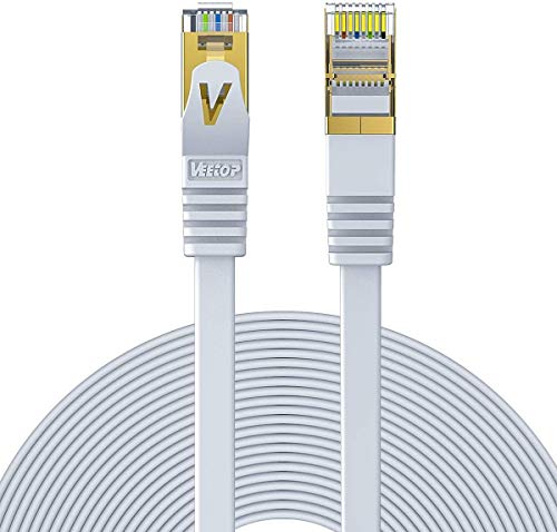 Veetop Cavo Ethernet LAN di Rete Cat 7 Internet RJ45 Piatto, velocità 10 Gigabits/s (1m, Bianco)