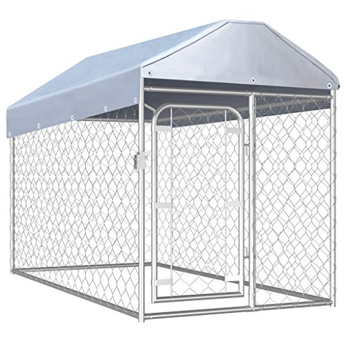 Tidyard Canile da Esterno Grande con Tetto, Box Cane Metallo Esterno, Gabbia Metallico per Cane, 200x100x125 cm Argento