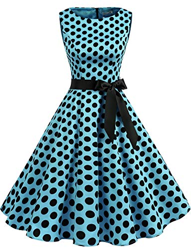 Gardenwed Annata 1950 retrò Rockabilly Polka Vestito da Audery Swing Senza Maniche Abito da Cocktail Partito Blue Black DOT XS