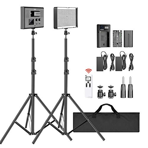 Neewer 2 Kit Luce LED 2,4G Bicolore 280 Bulbi LED CRI95+ con 200cm Cavalletto LCD Display Telecomando 2,4G per Foto in Studio, Testa a Sfera, Batteria, Caricatore & Custodia Inclusi