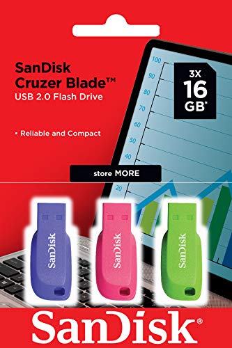 SanDisk Cruzer Blade Unità Flash USB da 16 GB, 3 Pack, Blu/Rosa/Verde