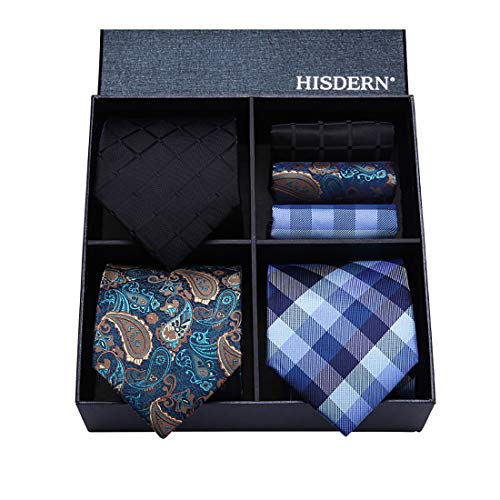 HISDERN Lotto 3 PCS Classico Elegante Seta da uomo Tie Set Cravatta & Pocket Square-Set multipli