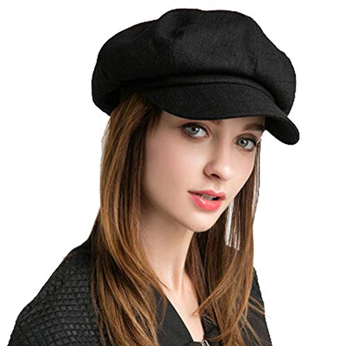 SIYWINA Cappello Visiera Donna Basco Scozzese Newsboy cap Cabbie Hat Nero