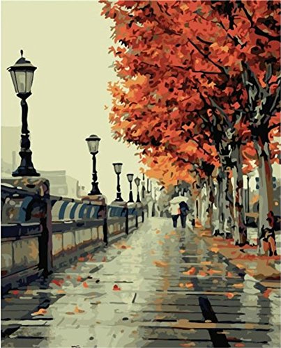 Kit per dipinto a olio da dipingere seguendo i numeri, motivo autunno romantico, dimensioni: 40,64 x 50,8 cm