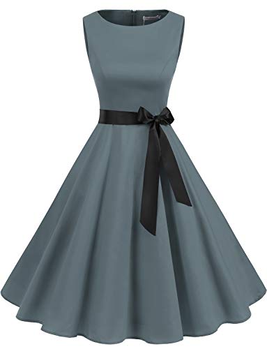 Gardenwed Annata 1950 retrò Rockabilly Polka Vestito da Audery Swing Senza Maniche Abito da Cocktail Partito Grey M