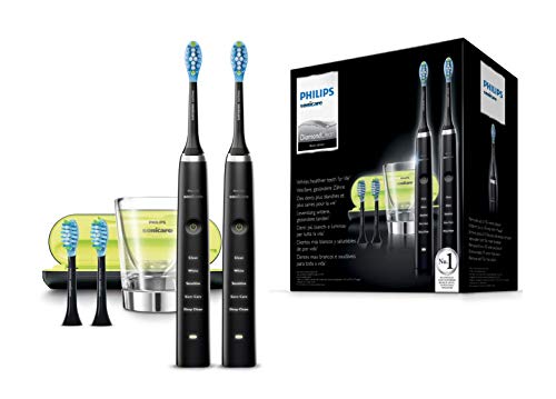 Philips Sonicare HX9354/38 DiamondClean, Spazzolino Elettrico con Tecnologia Sonicare, 5 Programmi di Pulizia, Include 2 Manici Neri