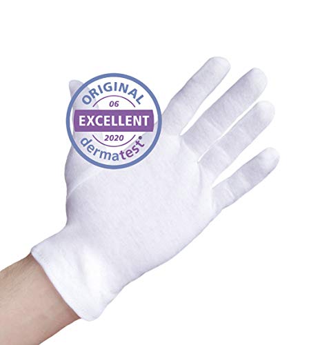 Dermatest: Eccellente - Well B4® Care Guanti di cotone, guanto in stoffa, morbidi guanti in maglia, 3 paia, bianchi, misura XS
