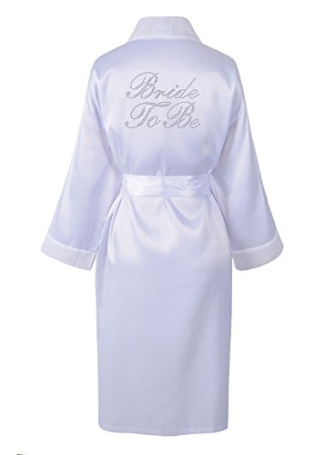 Varsany, vestaglia per matrimonio e viaggio di nozze, in satin, personalizzabile con scritta in strass White