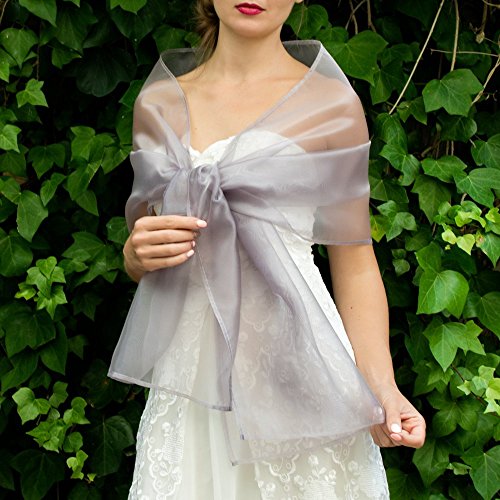 Stole donna organza grigio argento scialli vestito da sposa nuziale poncho bronzo