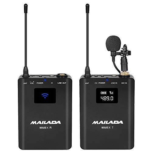WM8X UHF Senza Fili Lavalier Microfono Wireless Videocamera Microfono con Funzione Monitor Compatibile per Fotocamere DSLR Videocamere Smartphone per Colloquio Insegnamento Registrazione Ospitando
