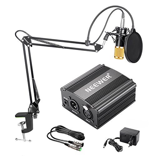 Neewer Kit di Microfono a Condensatore NW-800: Microfono Dorato, Alimentazione 48V Phantom, NW-35 Stand con Supporto Anti-vibrazione, Filtro Pop & Cavo XLR per Registrazioni a Casa in Studio