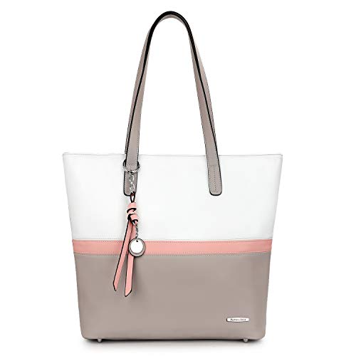 Pomelo Best Borsa a mano Donne Pelle Spalla Tracolla Tote Grande in PU morbido, Grigio e Rosa