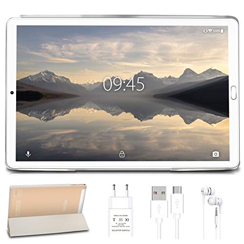 Tablet 10 pollici YESTEL Tablet Android 10.0 con 4 GB di RAM + 64 GB di ROM - WiFi | Bluetooth | GPS, 8000mAH con Cover-(Nessuna tastiera o mouse)Dorato