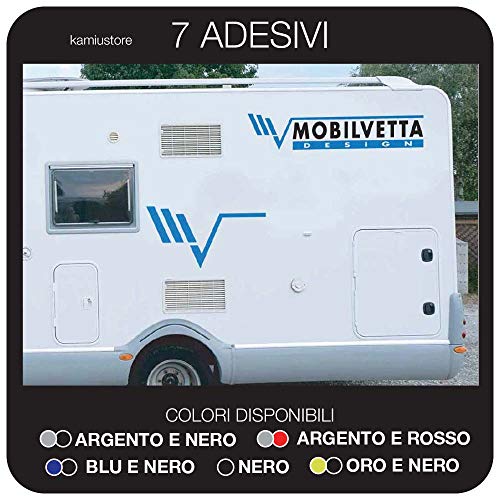 kamiustore Adesivo Mobilvetta per Camper, roulotte in Vinile - Kit 7 Adesivi componibili (Nero/Argento)