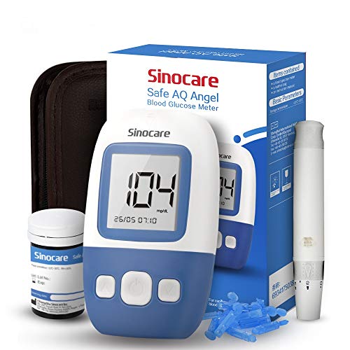Misuratore di Glicemia, Diabete test kit glucosio nel sangue, Sinocare Safe AQ Angel Kit di monitoraggio dello zucchero con 25 strisce codefree reattive per i diabetici mg/dL (AQ Angel 25 Kit)