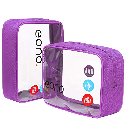 Eono by Amazon - Beauty Case da Viaggio Clear Borsa da Viaggio Impermeabile Cosmetici Trousse Trasparente Toiletry Bag Kit da Aereo per Liquidi Sacchetti di Trucco per Uomini e Donne, Porpora, 2 Pcs