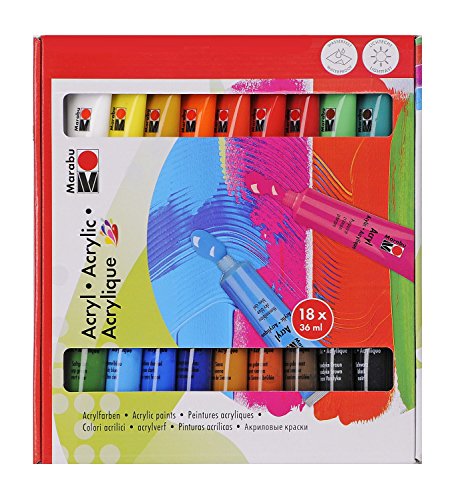Marabu 121000201 - Set di Colori acrilici, 18 x 36 ml