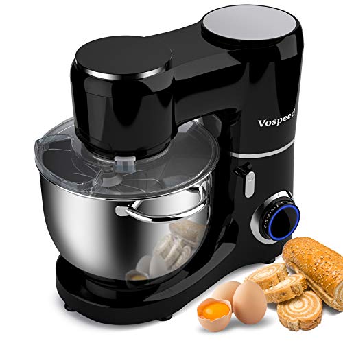 Impastatrice Planetaria 1500W 8Litri Vospeed Robot da Cucina con ciotola di acciaio inossidabile, frusta, gancio per impastare, frusta per dolci, lavabile in lavastoviglie (nero)