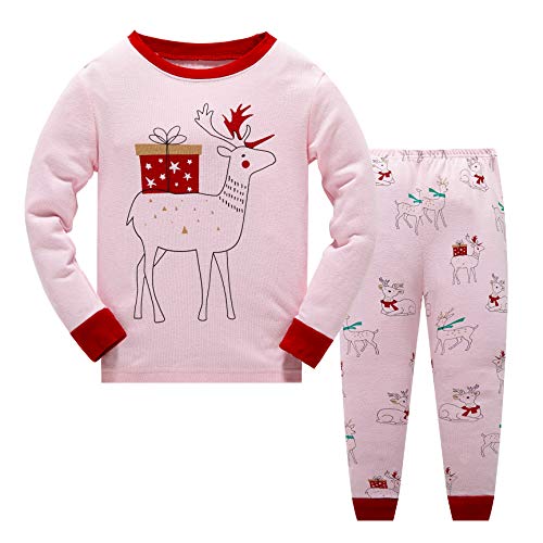 Garsumisss Pigiama natalizio unisex per bambini e bambine, abbigliamento da notte invernale Rosa/Elk 2. 7 anni