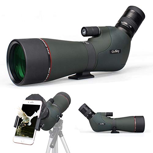 Gosky - Cannocchiale con doppia messa a fuoco, 20-60 x 80, impermeabile, con zoom ottico HD, con custodia da trasporto e adattatore per smartphone per caccia, bird watching, bersaglio, astronomia