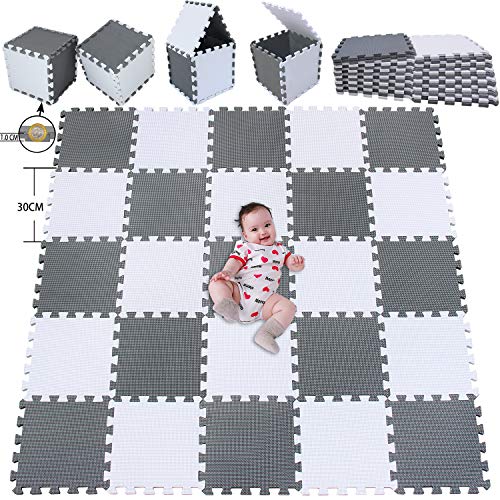 MSHEN 25 Foglio Tappeto Puzzle con Certificato CE e Certificazione in Soffice Schiuma Eva | Tappeto da Gioco per Bambini | Tappetino Puzzle...dimensione2.01 mq,bianco-grigio-ALg25