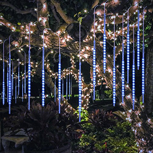 BlueFire Aggiornato Luci Della Pioggia di Meteore, 50cm 10 tubi 540 LEDs IP65 Tubo a Spirale Luci Stringa Meteora Doccia per Natale Halloween Albero del Giardino Festa di Nozze (Blu)