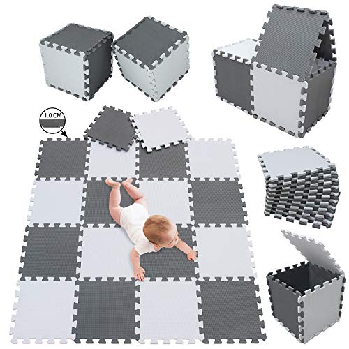 meiqicool Tappeto Puzzle Bambini Gioco, Bianco e Grigio,142 x 114cm,18 Pezzi