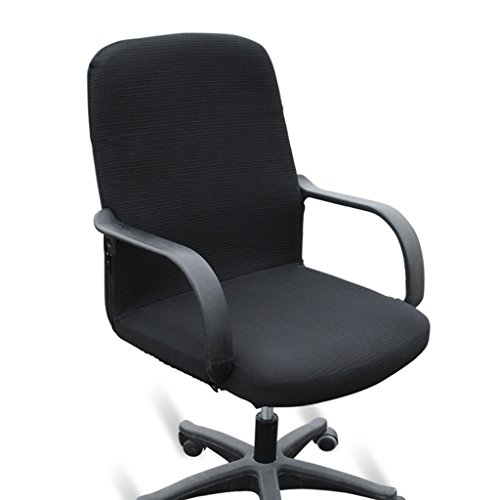 Btsky, coprisedia da ufficio in stile moderno, elasticizzato, rimovibile, resistente, per sedia girevole da ufficio con braccioli (sedia non inclusa), Black, medium